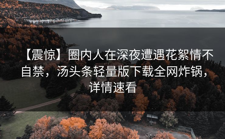 【震惊】圈内人在深夜遭遇花絮情不自禁，汤头条轻量版下载全网炸锅，详情速看